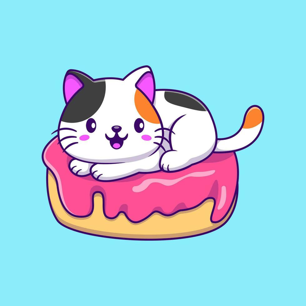 Cute Cat Sitting On Doughnut Cartoon Vector Icons Illustration. Flat Cartoon Concept. Suitable for any creative project.