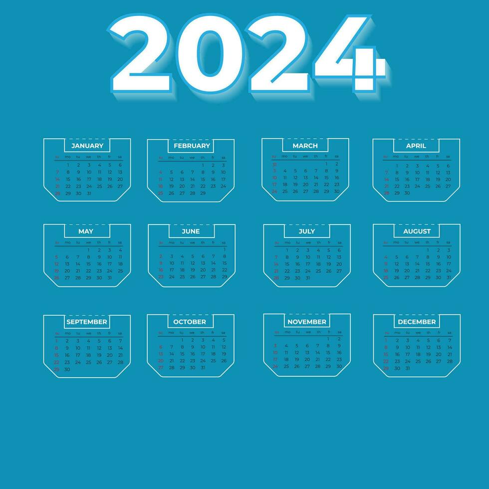 2024 calendario planificador plantilla,mensual escritorio calendario modelo 2024 año, anual negocio calendario. vector