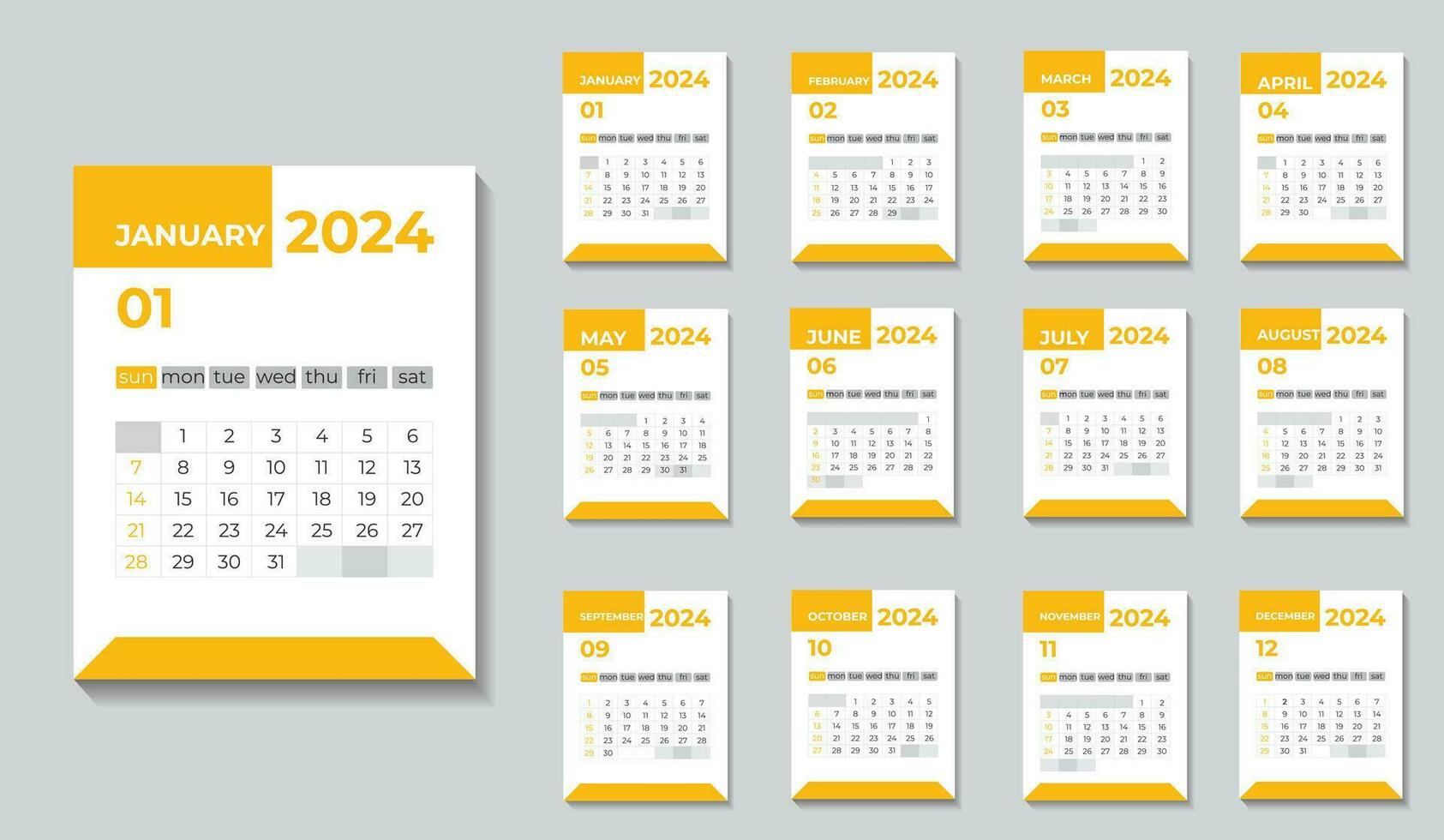 2024 calendar design, 12 months a4 wall calendar  template. vector