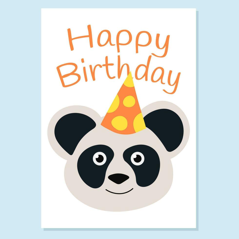 ilustración con un panda en un festivo sombrero. cumpleaños saludo tarjeta. garabatear estilo. vector ilustración