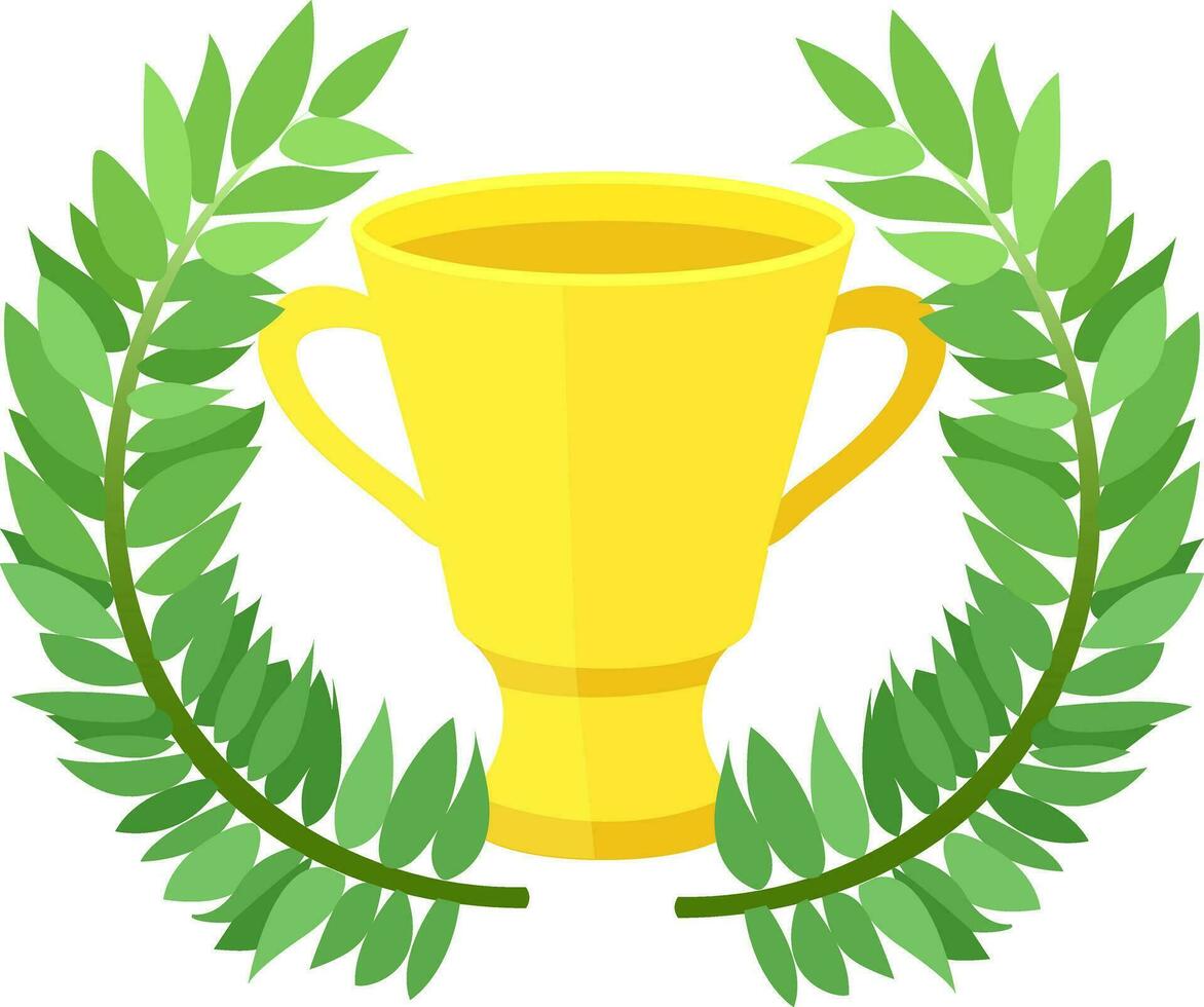 ilustración de un aislado oro taza y un laurel guirnalda. carrera ganar. vector ilustración