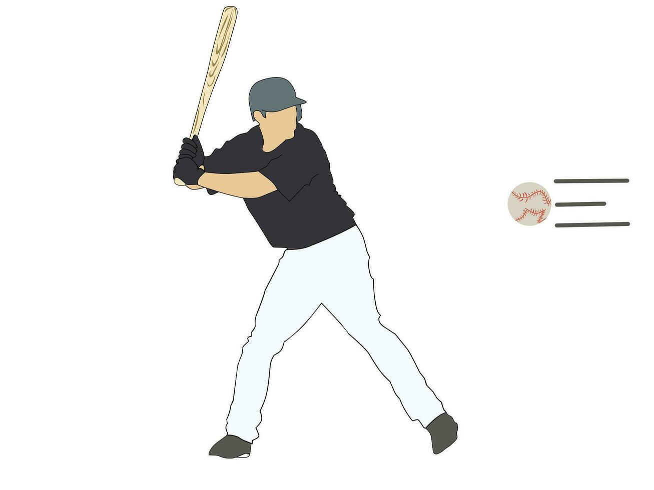 Vector illustration of a bat player trying to hit a ball rushing towards him. Sports -themed graphic display.