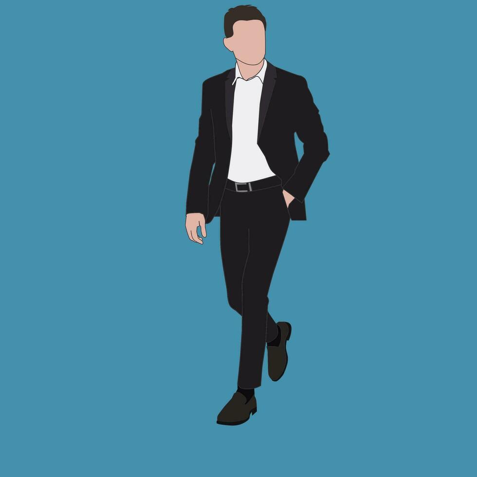 Stylish men with flat faces wear casual clothes on a blue background. vector