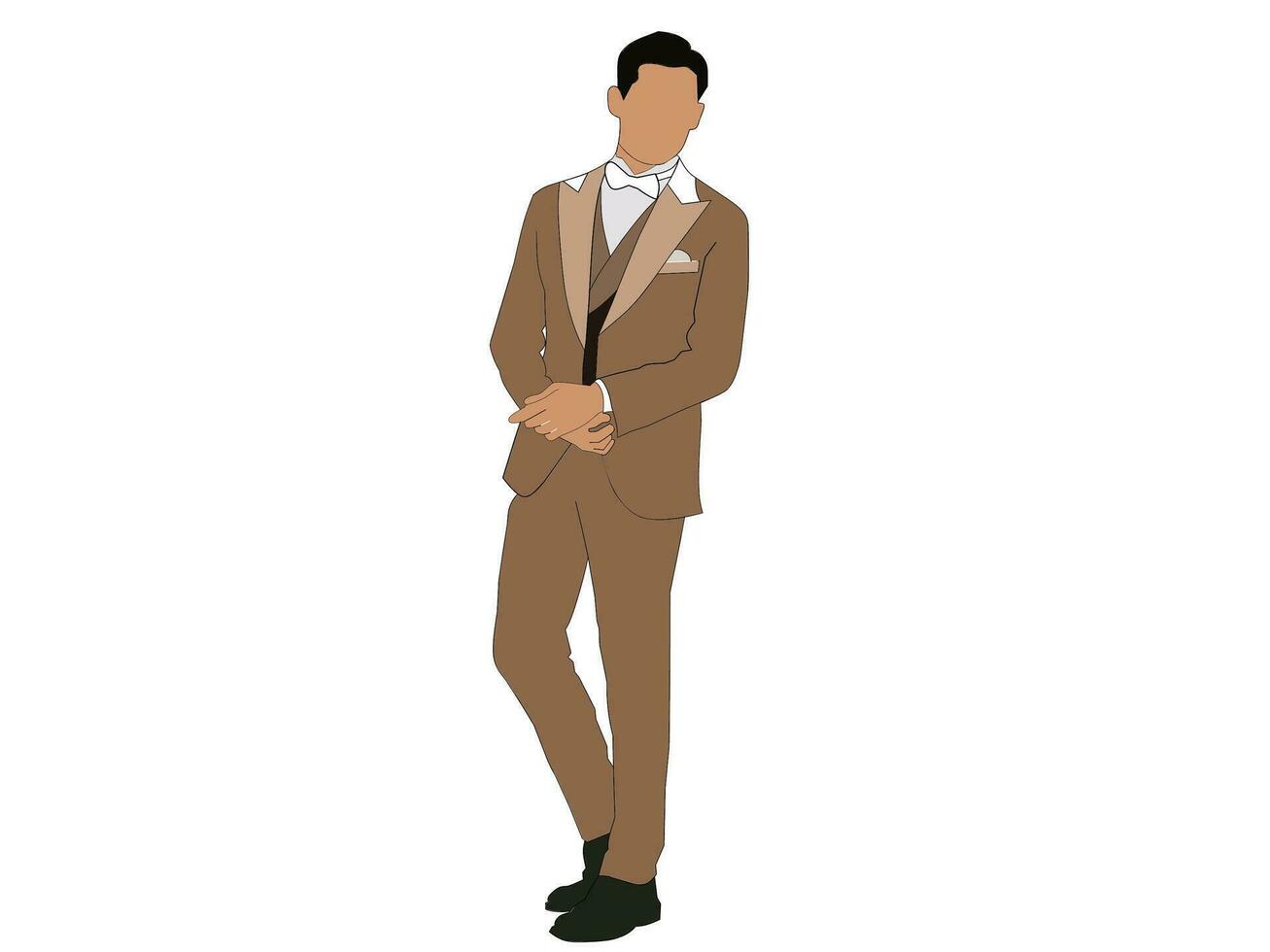 Vector of a flat faced model wearing a tuxedo. Formal fashion and entrepreneurial themed clothing themes.