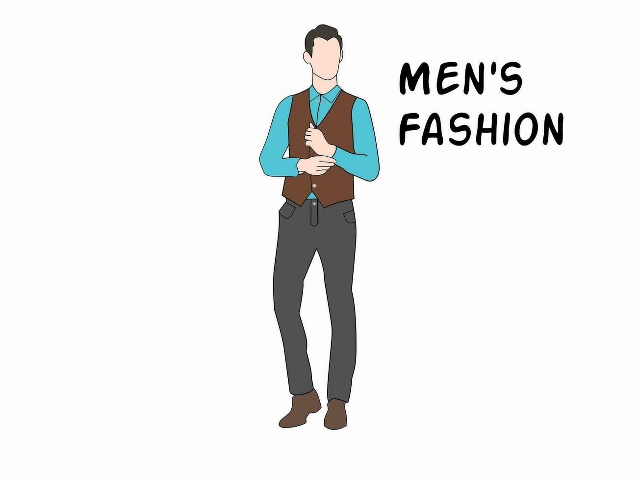 Graphic vector illustration of a man wearing a brown vest coat. Formal menswear fashion themed graphic display.