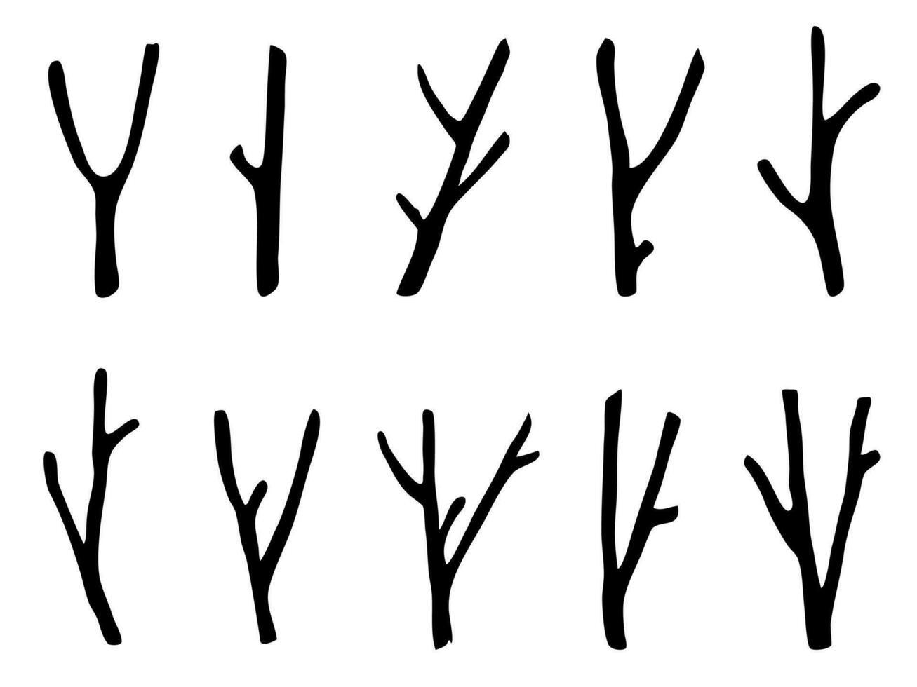 conjunto de siluetas de árbol de rama negra o árboles desnudos. Ilustraciones de hand draw isolated vector