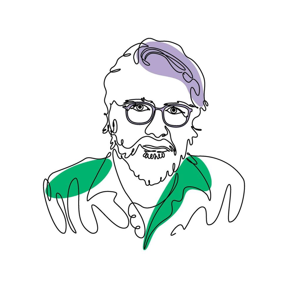 Olafur Eliasson vector one line art portrait. Danish artist.