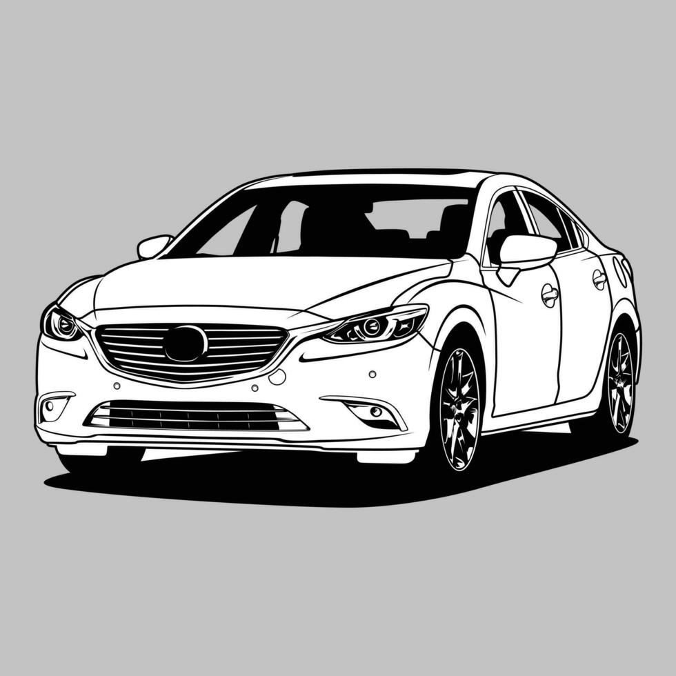 ilustración de vector de coche de vista en blanco y negro para diseño conceptual