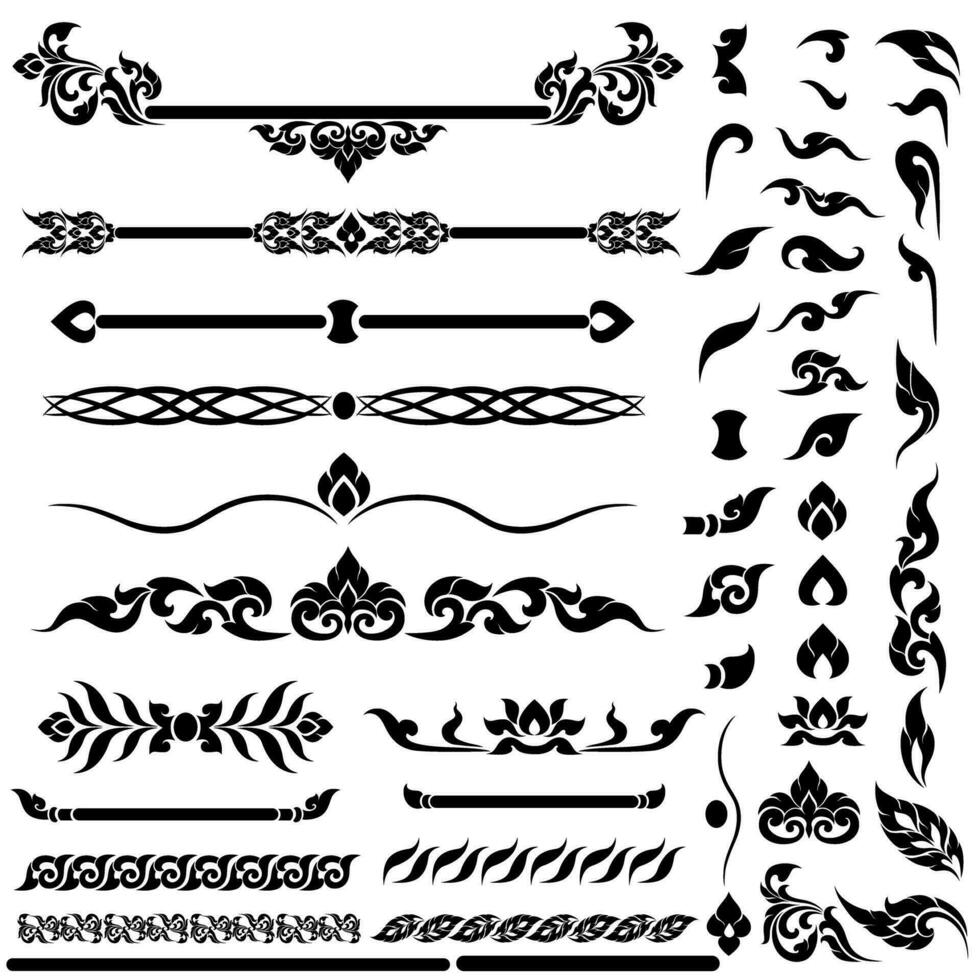 Modern Thai art Motifs and Other Artistic Elements are Included into the Silhouettes for Decoration vector