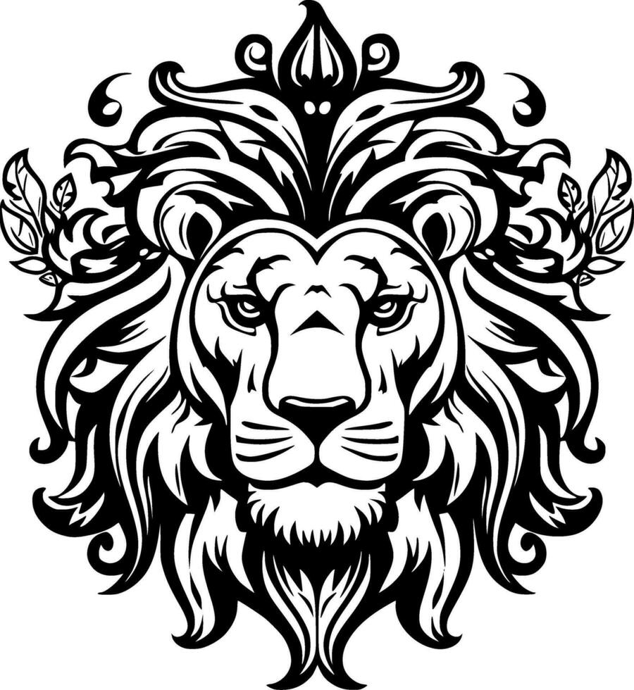 Lion, Black and White Vector illustration