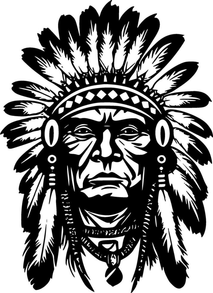 Indian Chief - Black and White Isolated Icon - Vector illustration