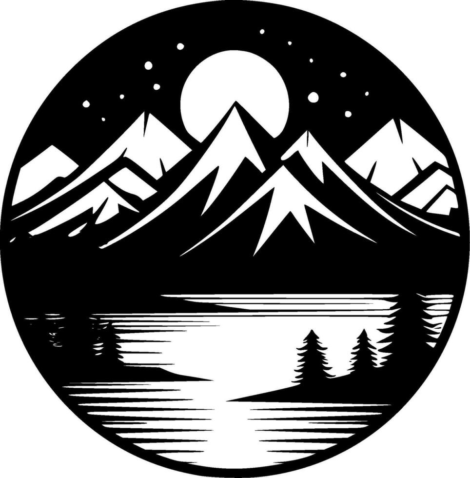 Lake - Black and White Isolated Icon - Vector illustration