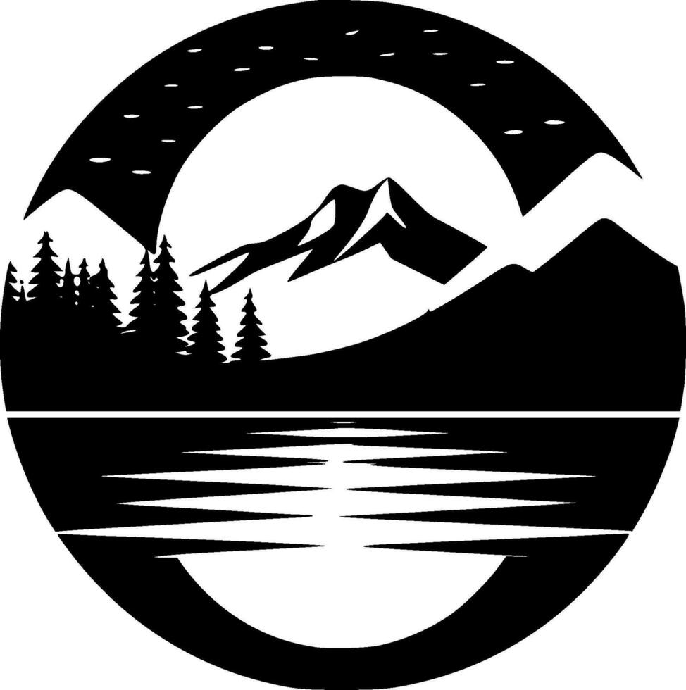 Lake, Black and White Vector illustration