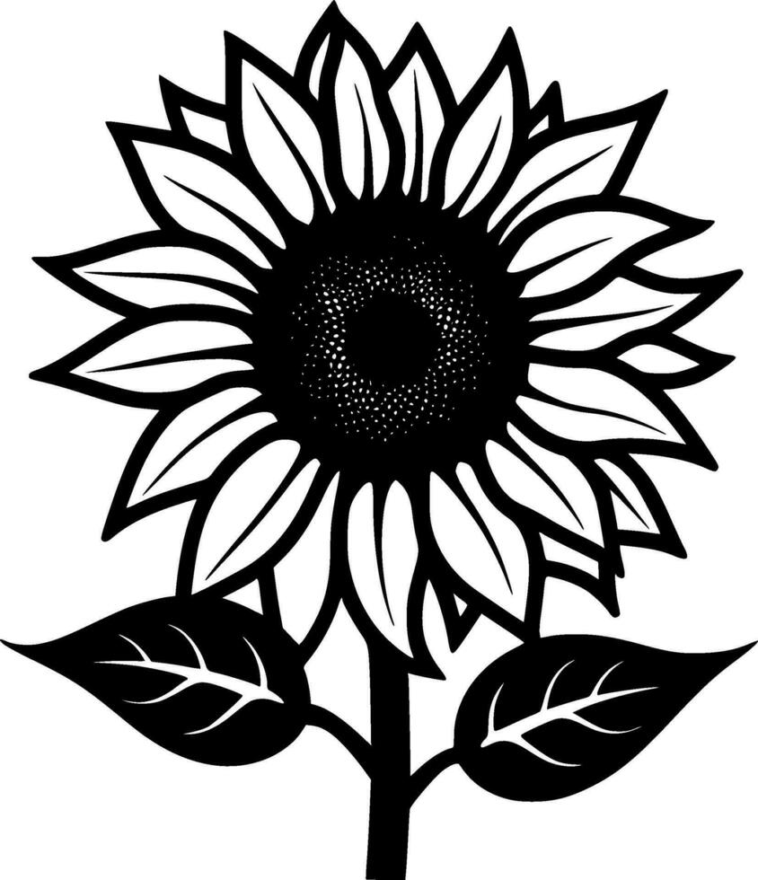 girasol - negro y blanco aislado icono - vector ilustración