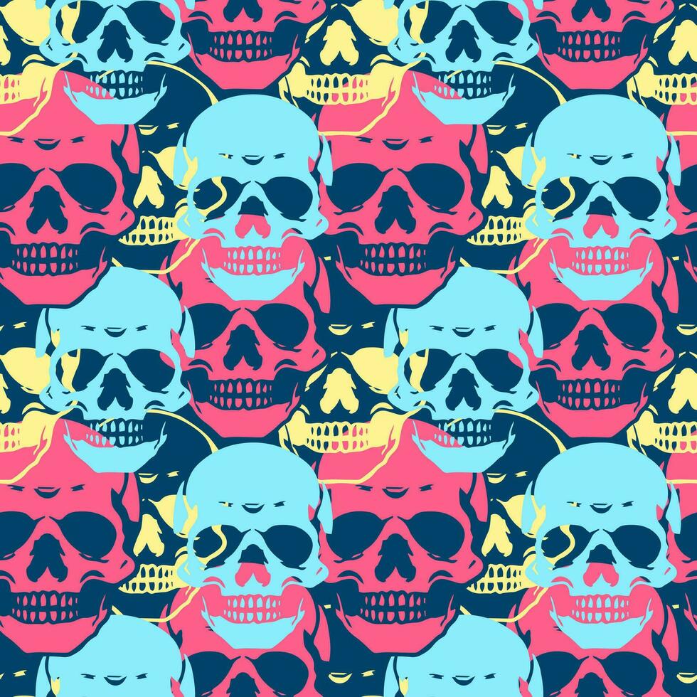 Vector seamless pattern of bright skulls.