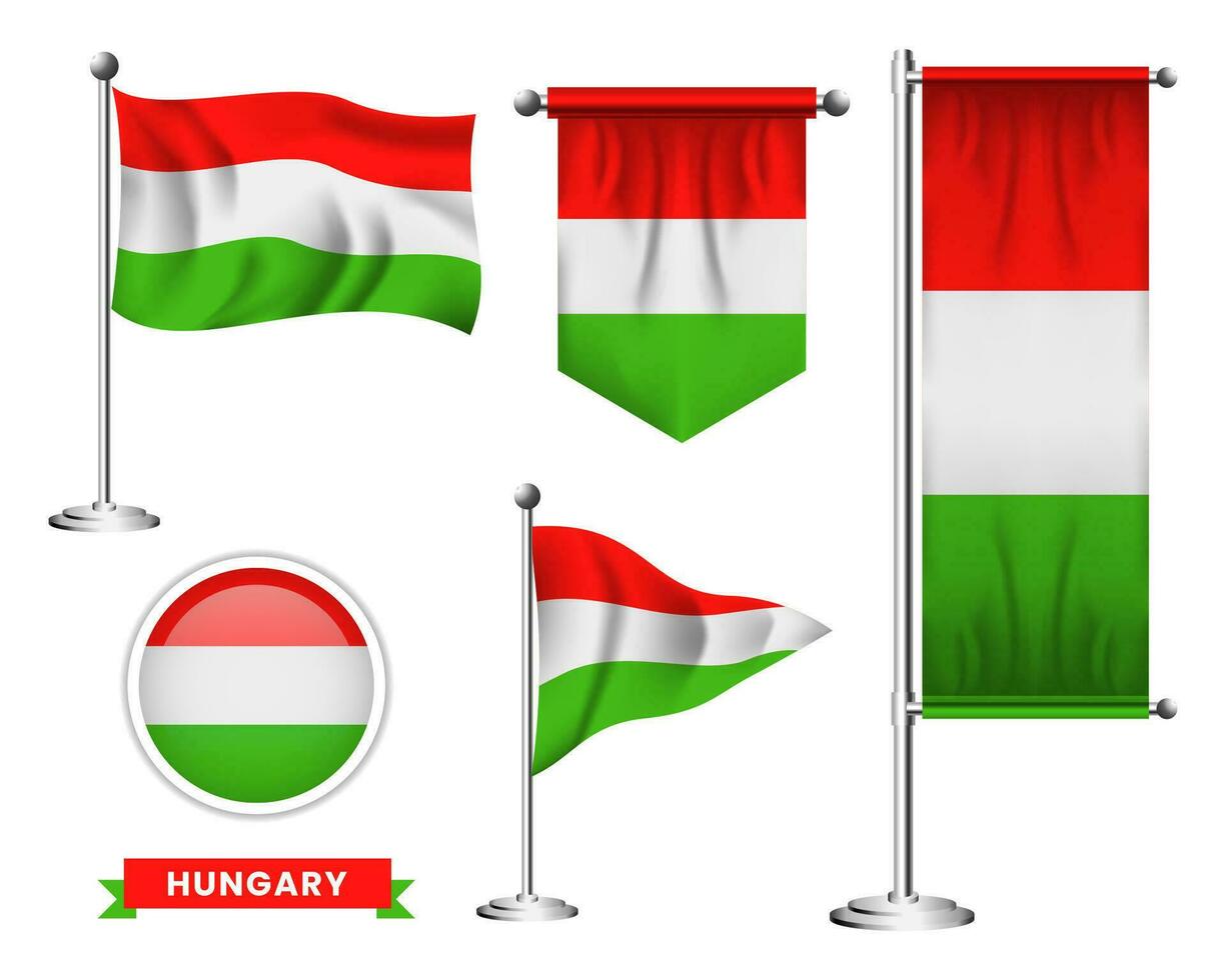 vector set of the national flag of hungary in various creative designs