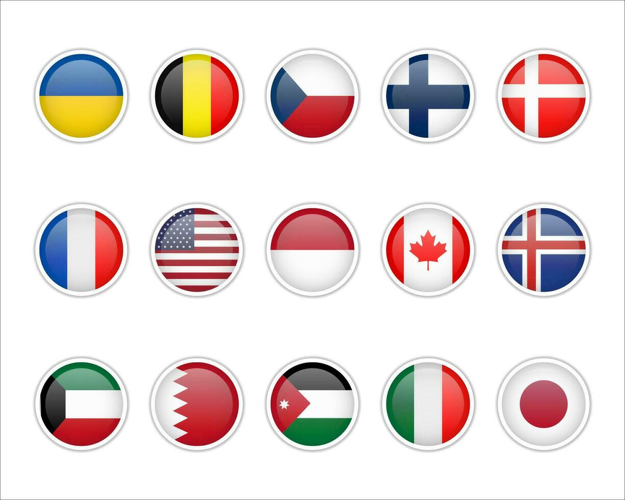 Set of Round Flags world badge emblem vector