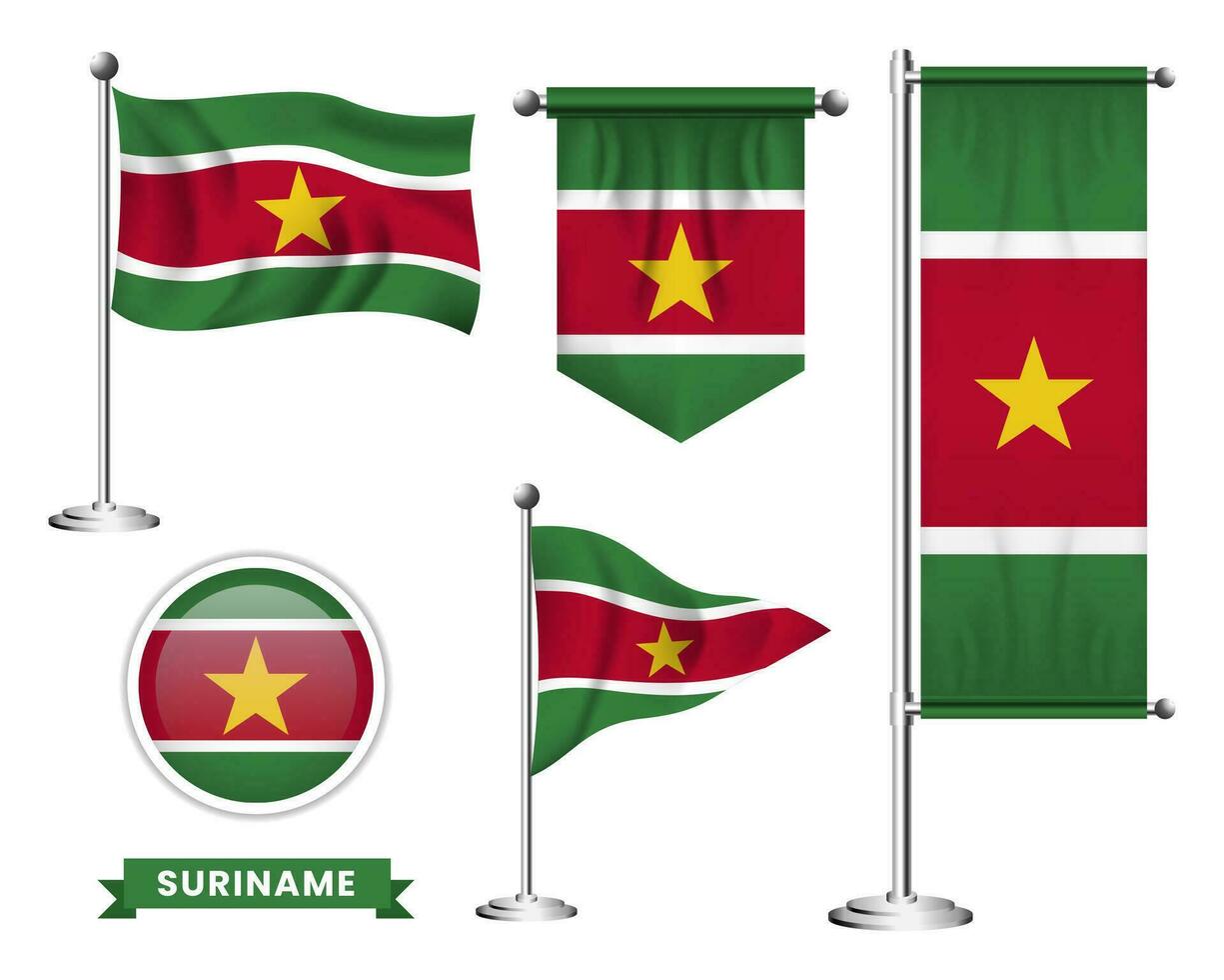 vector set of the national flag of suriname in various creative designs