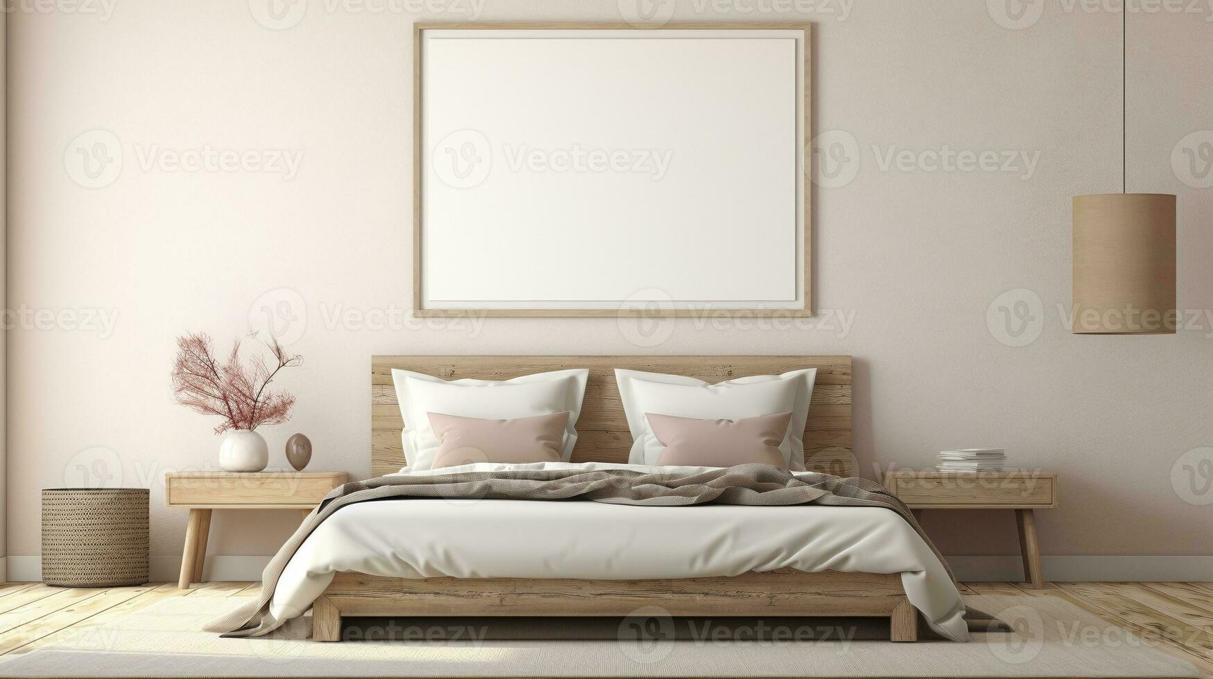 Boho style bed pillows ai generated frame mockup bedroom photo