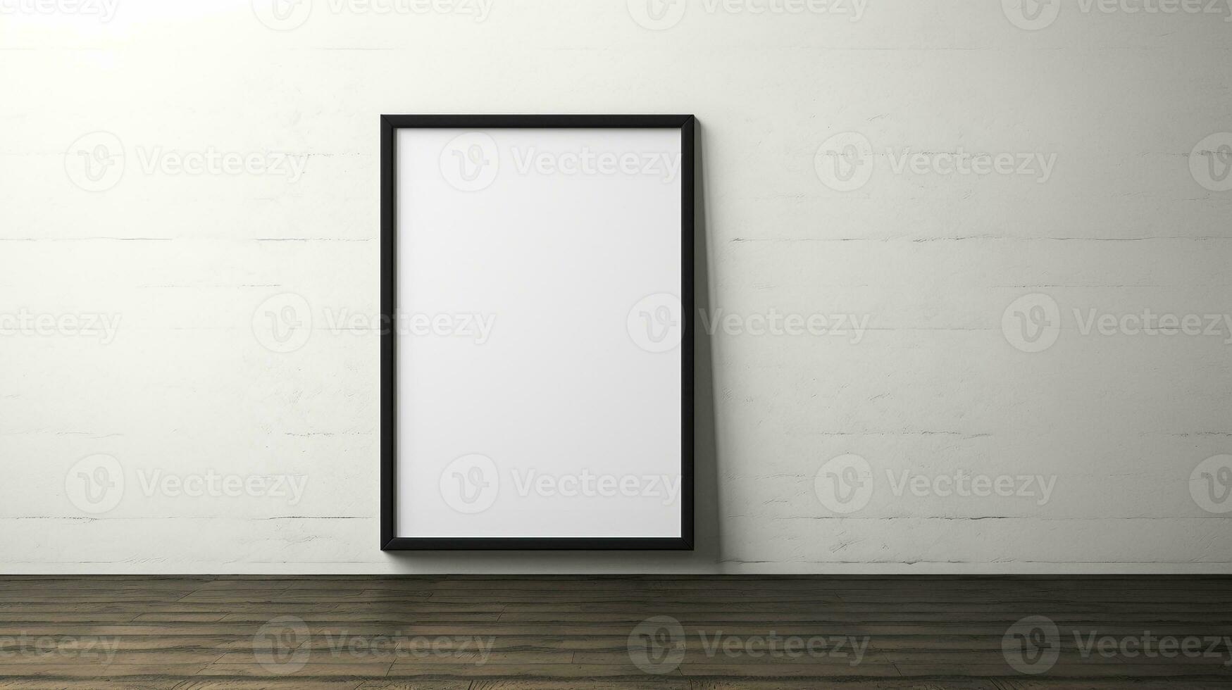 Black framed picture hanging on white brick wall ai generated frame mockup minimal photo