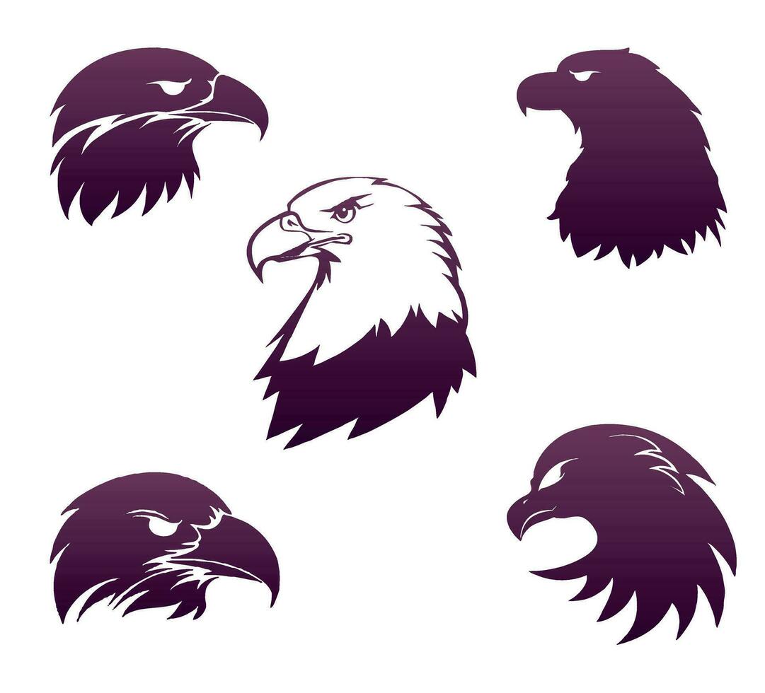 A set of eagle head silhouettes. Head of a bald eagle vector