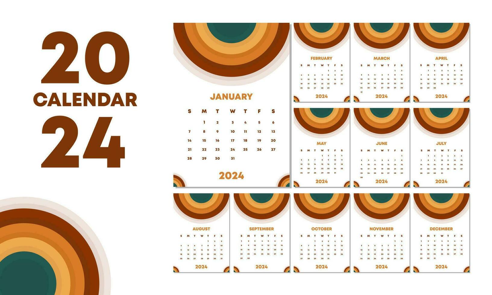 2024 simple calendar design template vector