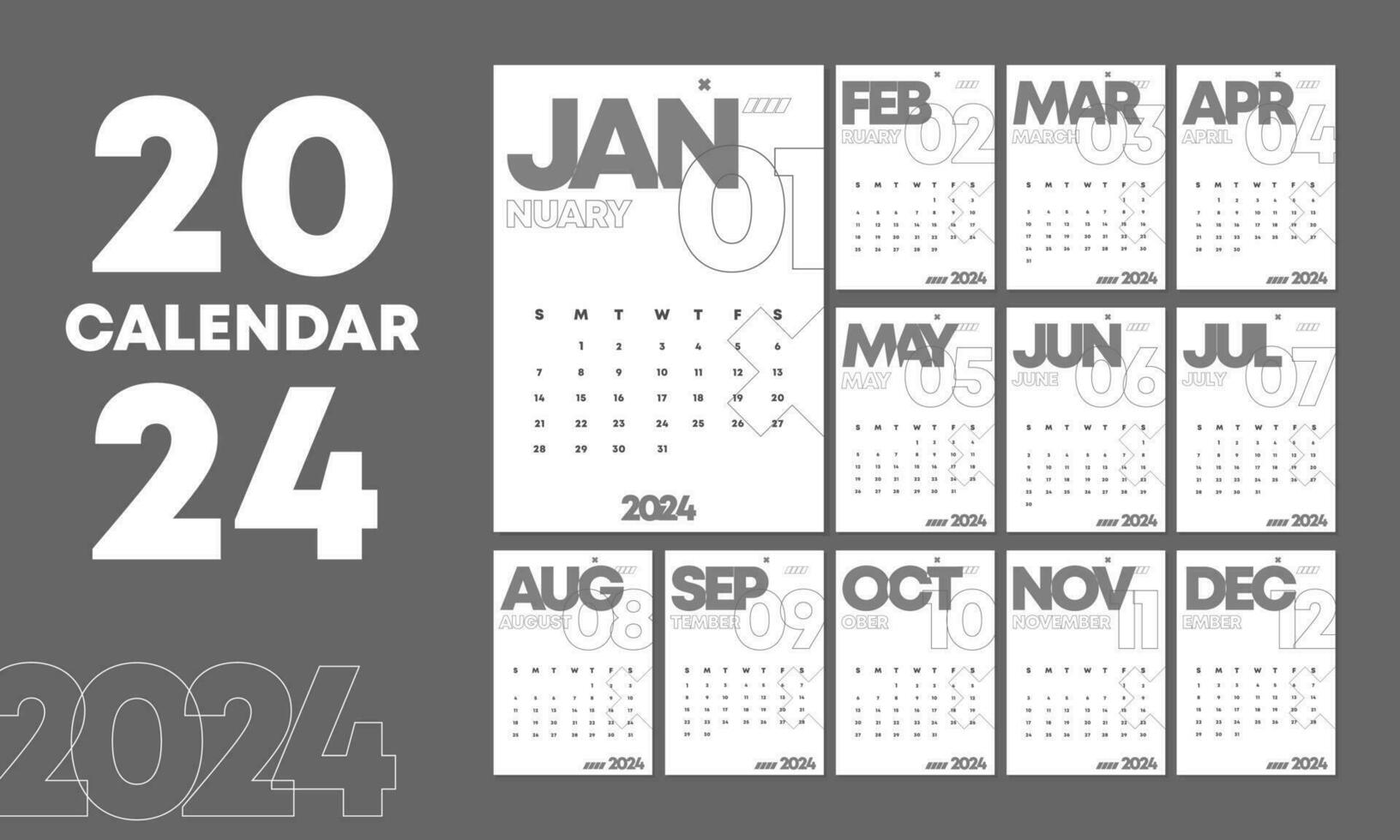 2024 minimal calendar vector template 34030086 Vector Art at Vecteezy