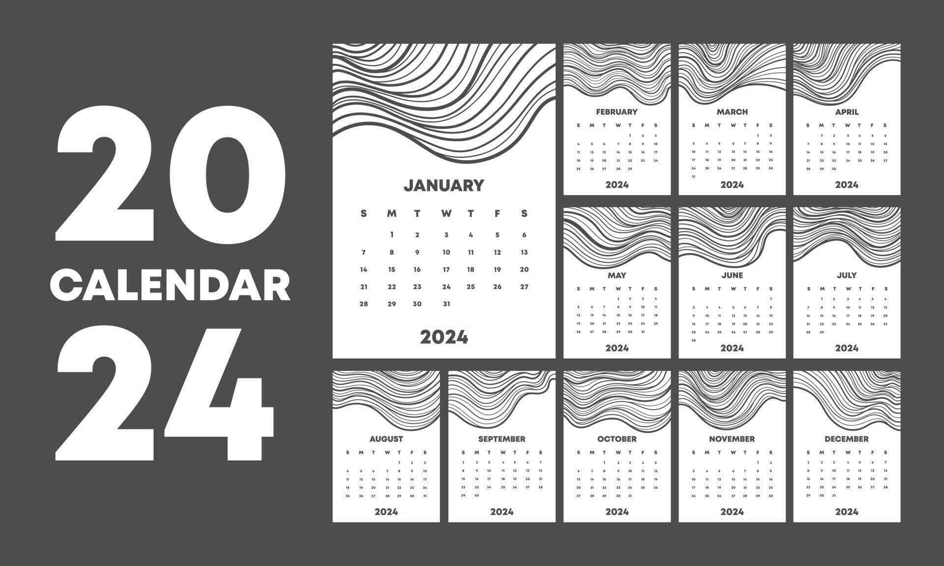 Modern 2024 new year stylish calendar template 34030089 Vector Art at