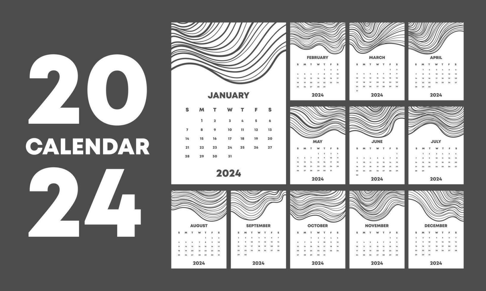 Modern 2024 new year stylish calendar template vector