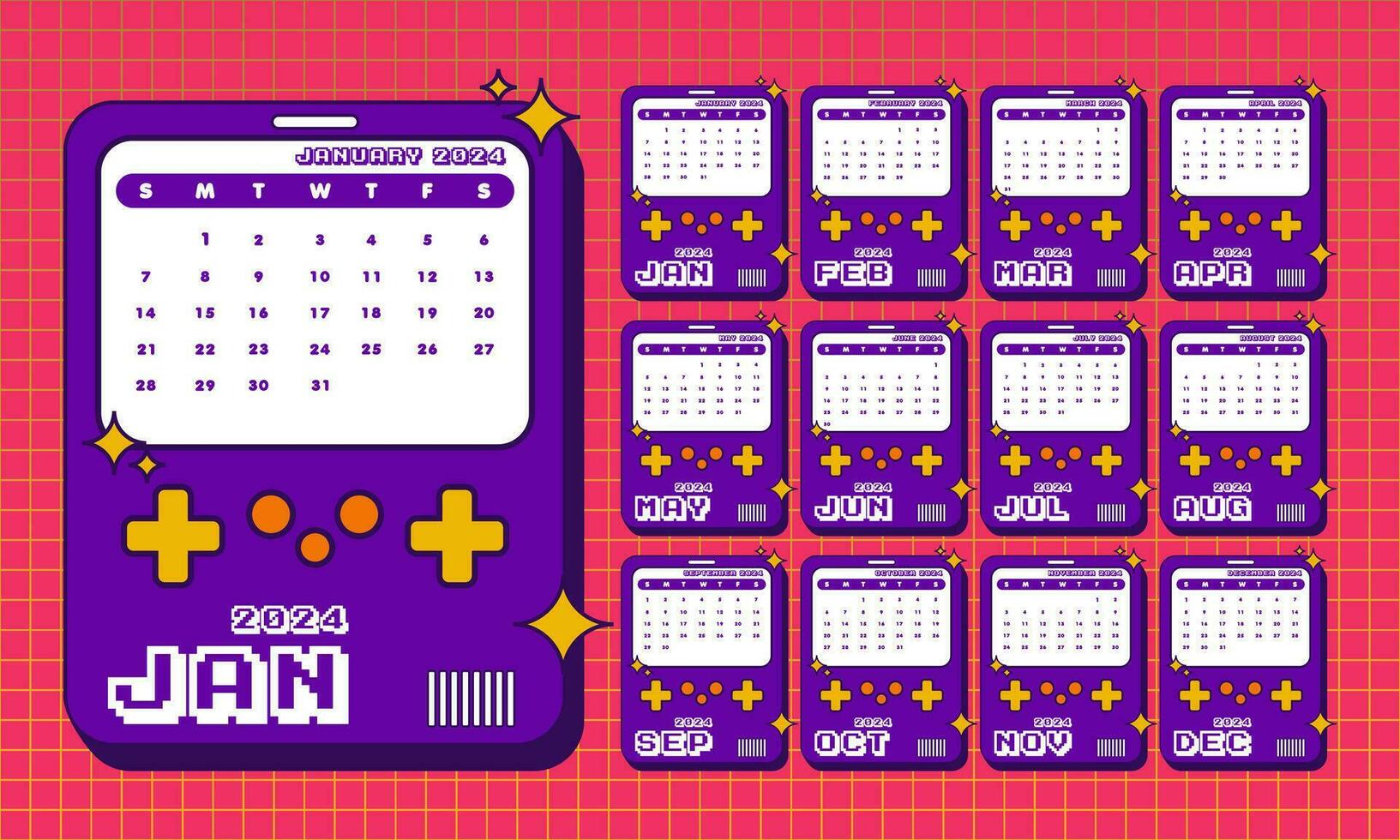 2024 calendario con retro estilo vector