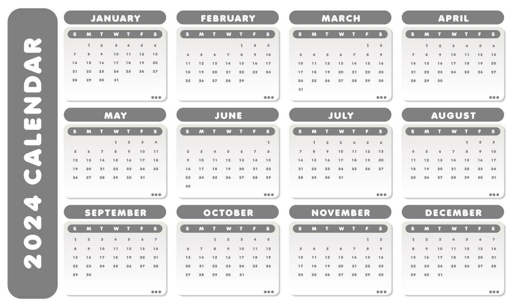 2024 calendario con negro y blanco color vector