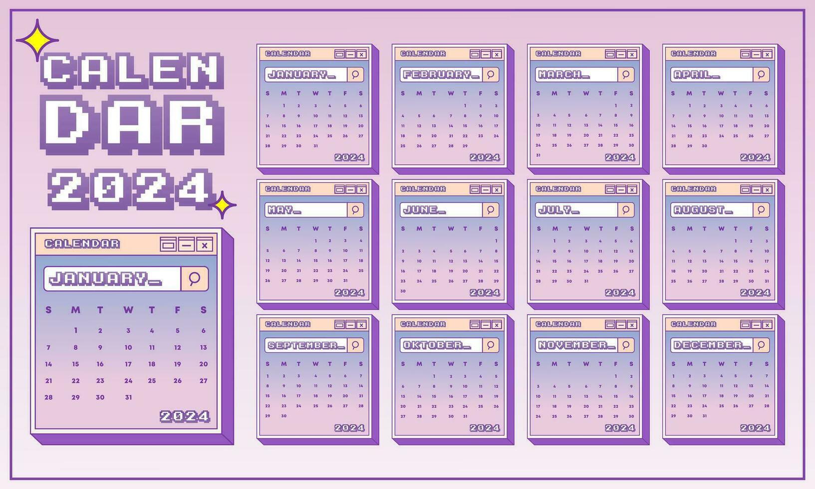 2024 calendar design with 90s style template vector 34030092 Vector Art