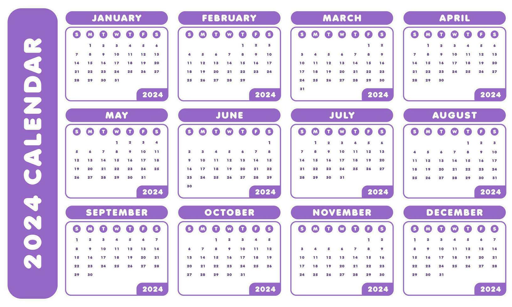 2024 monthly calendar template vector