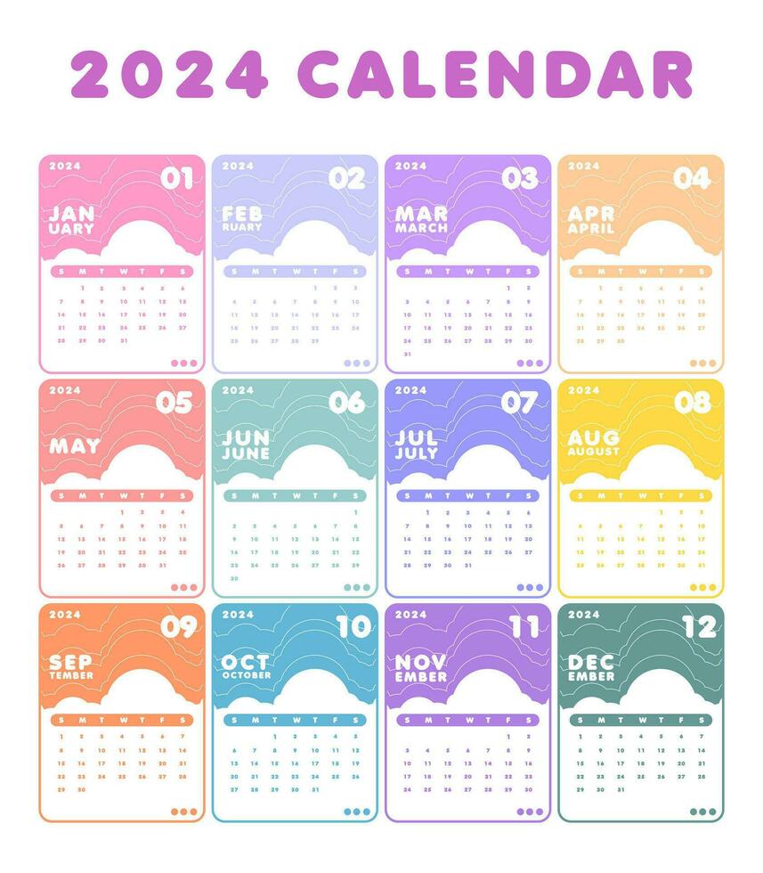 2024 colorful calendar vector template