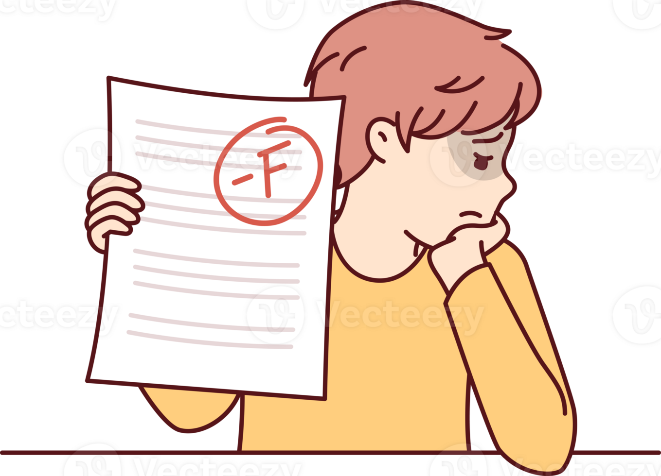Schoolboy is sad because of poor test score caused by lack of motivation to study at school png