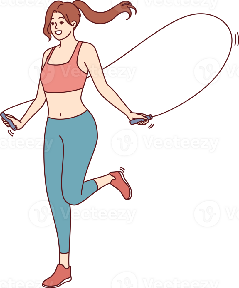 Athletic woman jumping on skipping rope for fitness, doing physical exercises, dressed in sportswear png