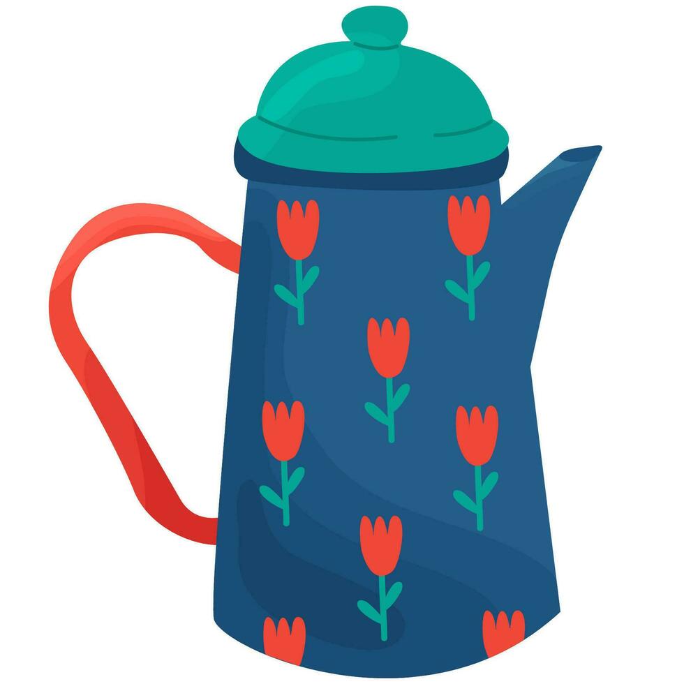 Cute teapots with flower design. Kettle isolated on white background. vector