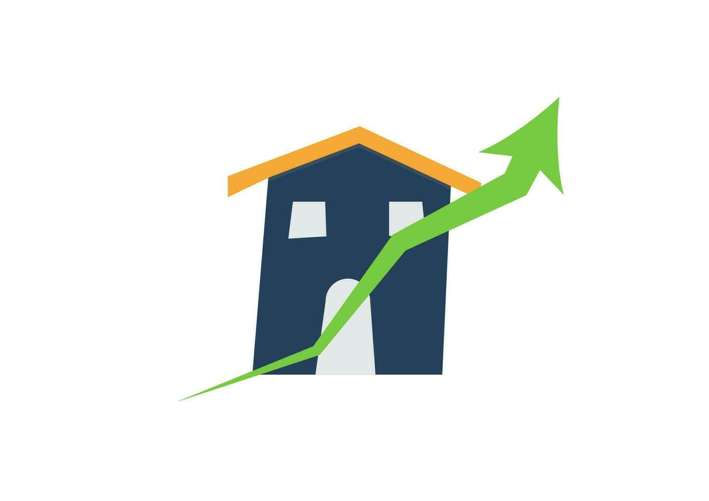 Real estate investment concept. The houses with the upper green graph and line table on white background, real estate growth in the future, finance, banking, lending, and trading. vector