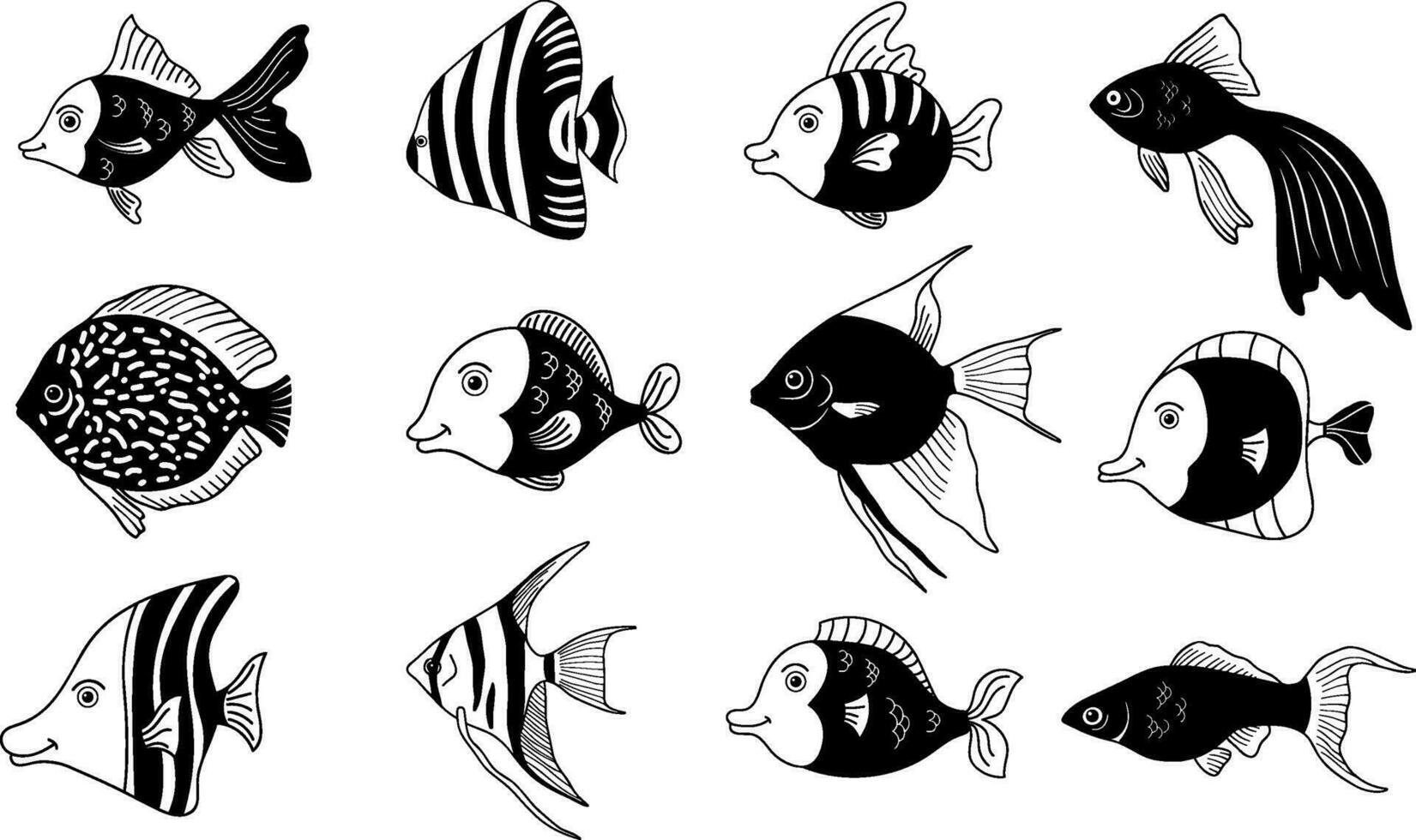 Fish vector set isolated on white background.