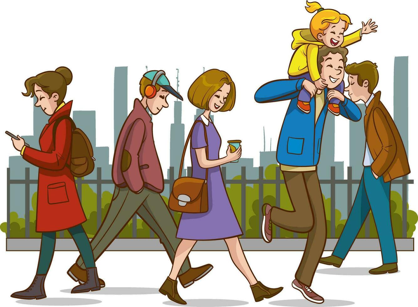 vector illustration of people walking on the street