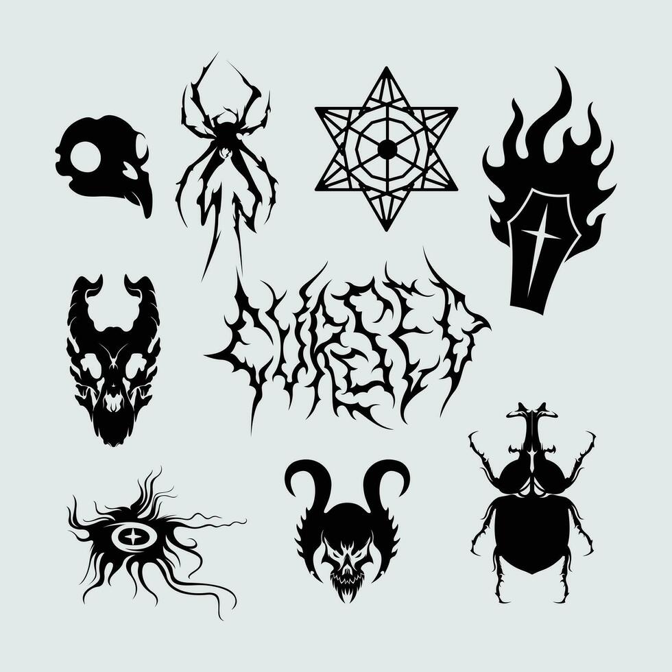 Witchcraft cursed element collection vector dark skull, spider, sticker, tattoo editable