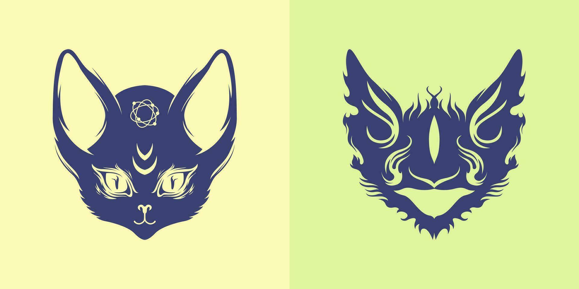 Mystical cat face boho silhouette vector clip art element sticker flat tattoo editable