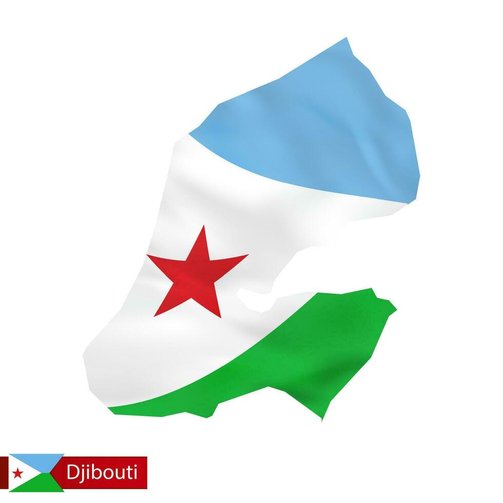 Djibouti map with waving flag of country. vector