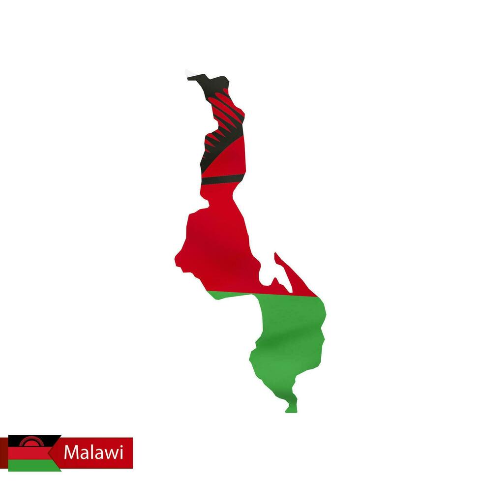 Malawi map with waving flag of country. vector