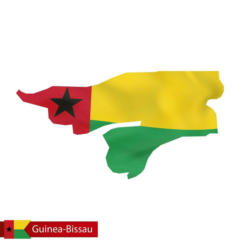 Guinea-Bissau map with waving flag of country. vector