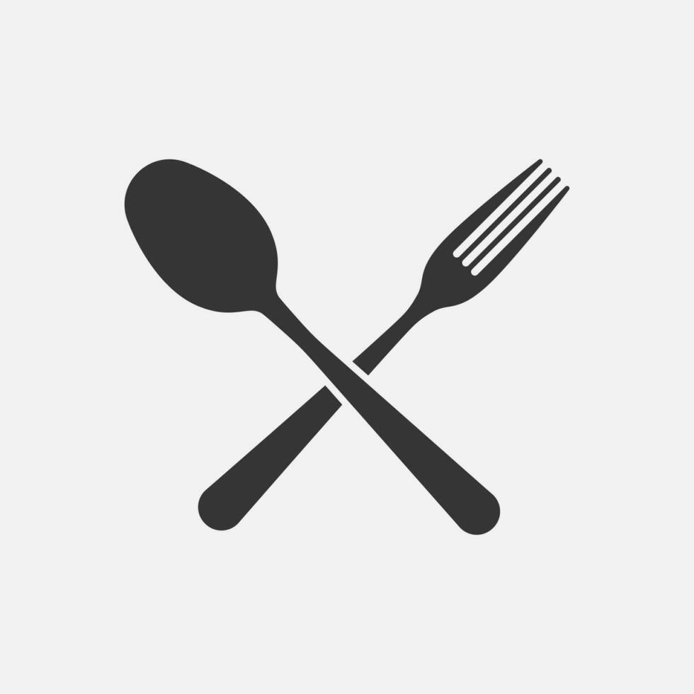 Crossed fork and spoon icon. Restaurant sign. Vector