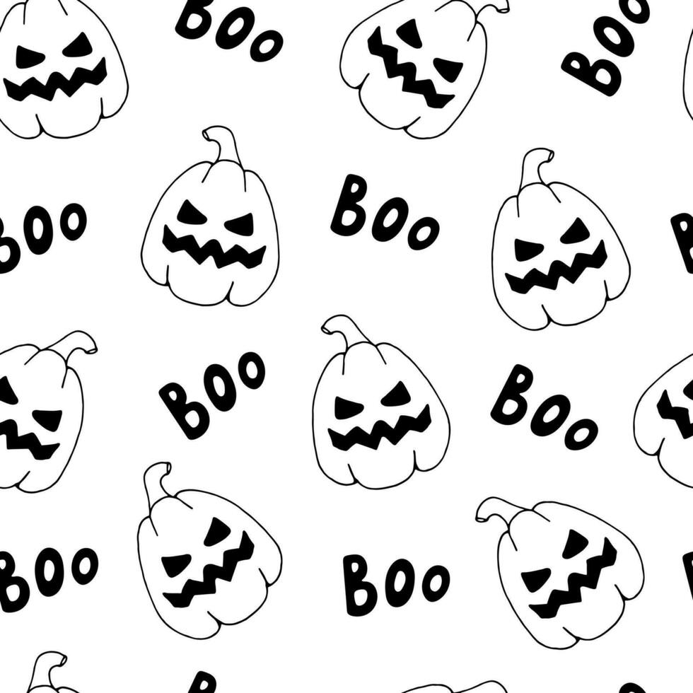 Seamless pattern with cute pumpkin. Halloween doodle seamless pattern. Texture for fabric, wrapping, textile, wallpaper, clothing. vector