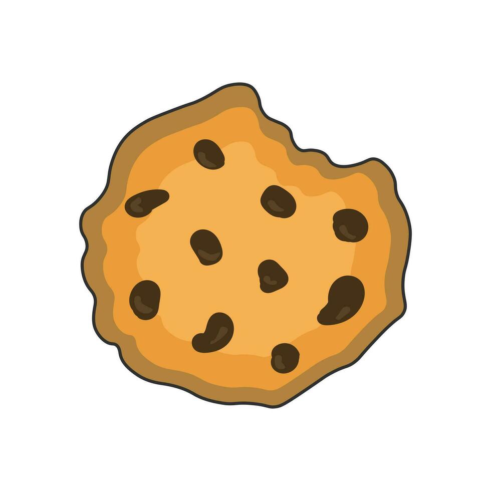 Vector illustration. Traditional chocolate chip cookie isolated on white background. Flat style. Element for web designs.