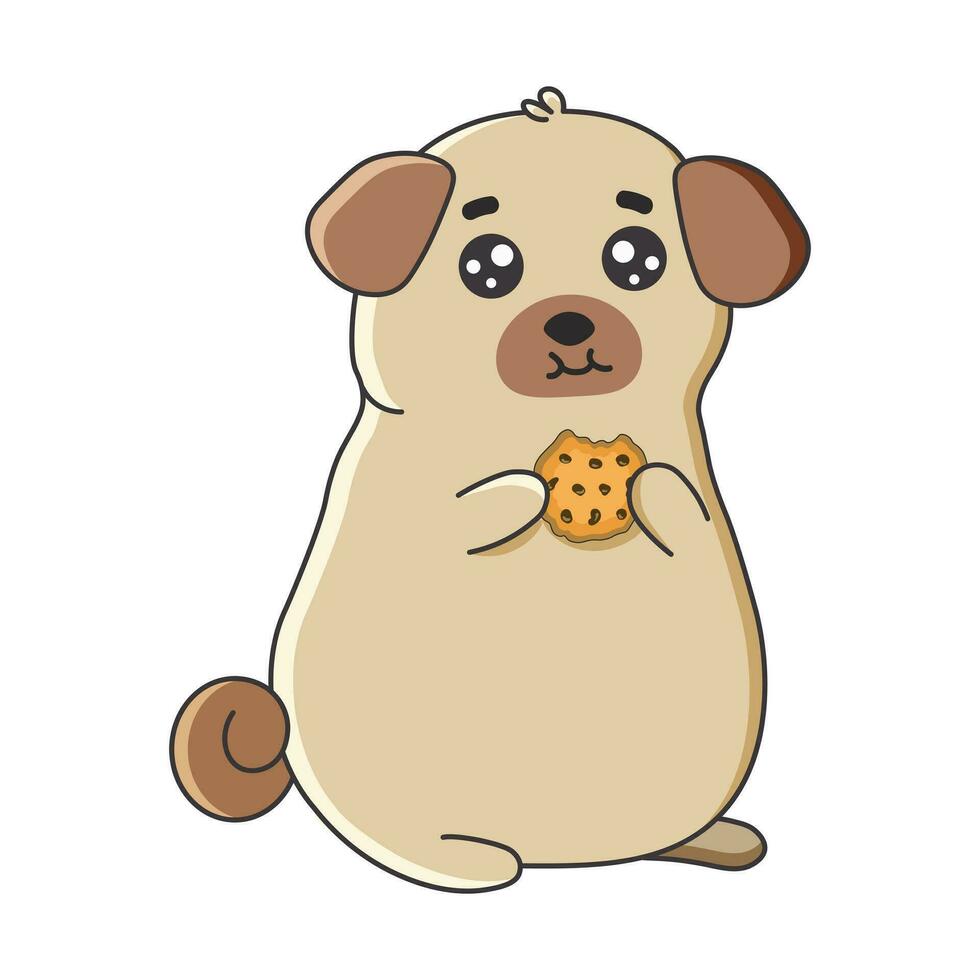 linda doguillo comiendo un Galleta en dibujos animados estilo. vector ilustración aislado en blanco antecedentes. impresión para camisetas, pegatinas, diseño y más.