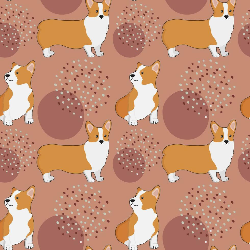 Seamless corgi pattern. Cartoon home pet, set of cute puppies for print, posters and postcard. Vector corgi animal background. Funny little doggy